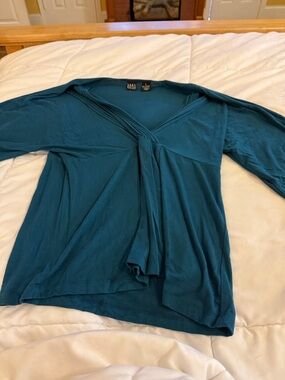 Saks Fifth Avenue Teal Twist-Front V-Neck Tunic